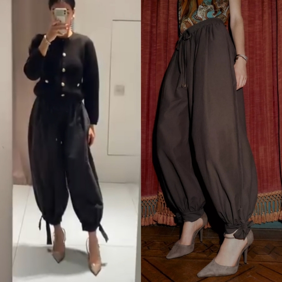 Zara Balloon Pants Bow Brown Size L - Picture 4 of 15